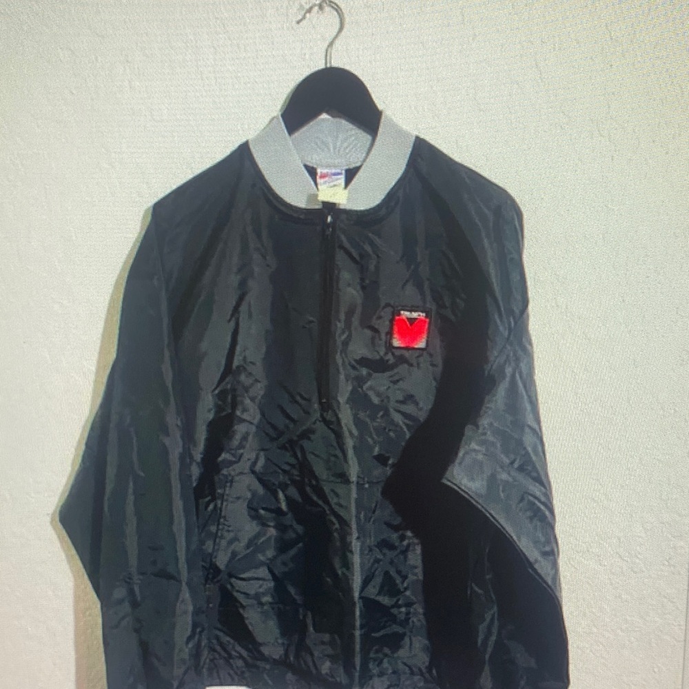 Stylish Black Bomber Jacket with Red Emblem